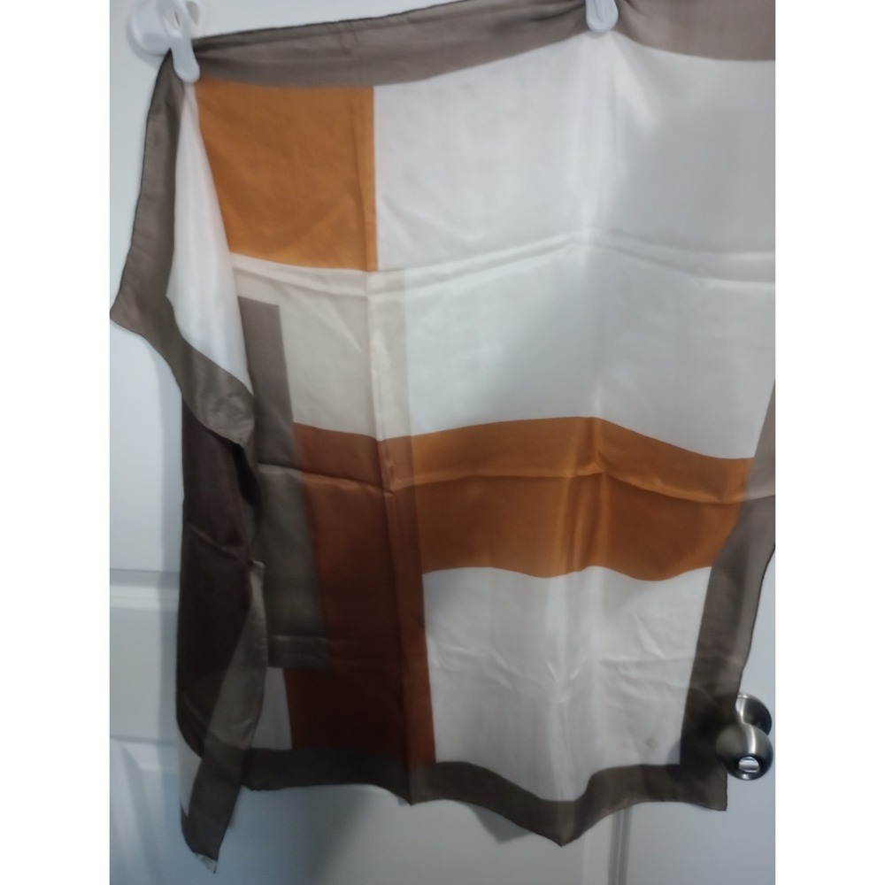 Maria Kurki Silk Scarf‎ 30" Square Brown Cream Color Block Modern Geometric